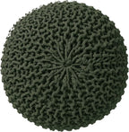 REDEARTH Round Hand Knitted Pouf - Foot Stool Bean Bag Ottoman - Cord Boho Pouffe - Poof Accent Beanbag Footrest for Living Room - Bedroom - Patio - Lounge (19.5"x19.5"x14") - Olive