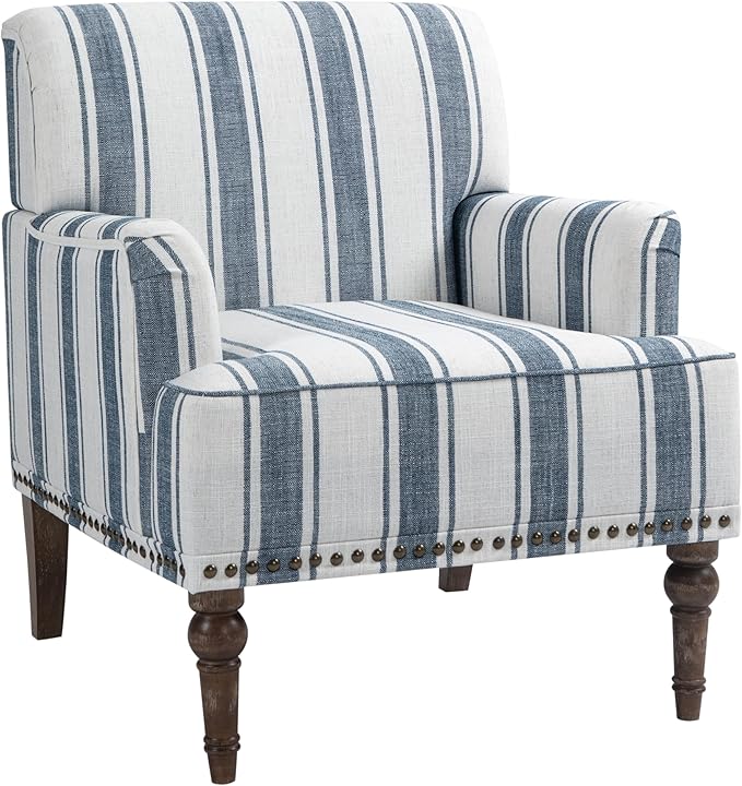UIXE Stripe Accent Chairs Set of 2, Living Room Arm Chair Modern Nailhead Trim Club Armchair, Comfy Upholstered Sofa Lounge Seat Reading Seat Bedroom Side Seating for Home Office, Dark Blue