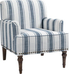 UIXE Stripe Accent Chairs Set of 2, Living Room Arm Chair Modern Nailhead Trim Club Armchair, Comfy Upholstered Sofa Lounge Seat Reading Seat Bedroom Side Seating for Home Office, Dark Blue