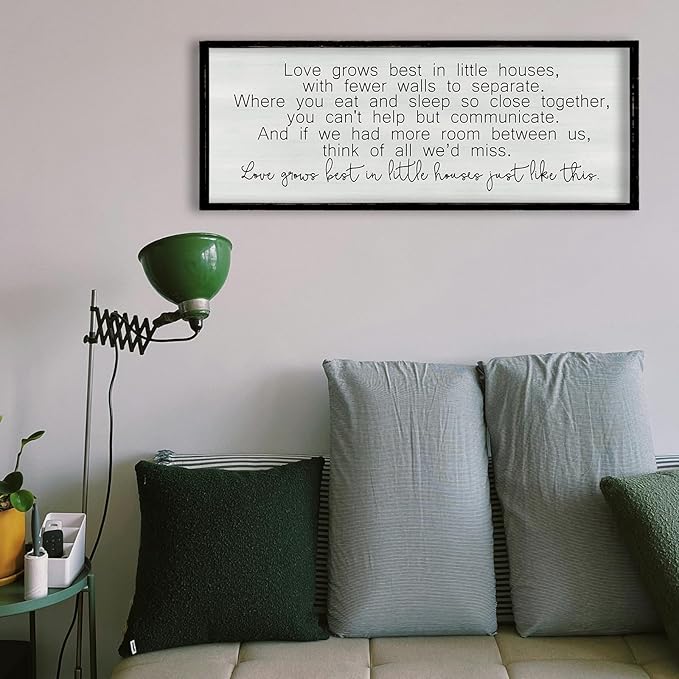 ZZJJHYWGQ Love Grows Best In Houses Just Like This Sign Wall Decor 32"×12" Above Bed Master Bedroom large Framed Wood Wall Hanging Art (Black)