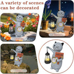 Solar Cat Outdoor Statues for Garden-Creative Thermometer-Lantern-Welcome Sign, Suitable for Yard Art, Lawn Ornaments, Porch, Terrace, Alcove, Home, House Outdoor, Cat Garden Decoration