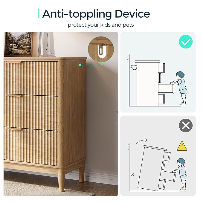 LINSY HOME Fluted Dresser for Bedroom with 6 Drawers, 54" Wide Mid Century Modern Dressers, Tall Boho Chest of Drawers, Large Wood Accent Storage Cabinet for Living Room, Curved Profile Design, Oak