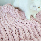 Maetoow 30X40 Inch Chenille Chunky Knit Blanket Throw, Handmade Warm & Cozy Blanket Couch, Bed, Home Decor, Soft Breathable Fleece Banket, Christmas Thick and Giant Yarn Throws, Light Pink
