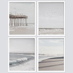 SIGNWIN Framed White Minimalist California Ocean Beach Seashore Pier Wall Art, Set of 4 Landscape Colorful Wall Decor Prints, Nature Wilderness Wall Décor for Living Room, Bedroom - 12"x16" White