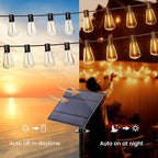 OHLUX 35FT Solar Globe String Lights Outdoor, Waterproof Solar Patio Lights with Remote, 17 Shatterproof ST38 LED Filament Bulbs, 2200K Soft White, Dimmable Edison Hanging Lights for Gazebo, Deck