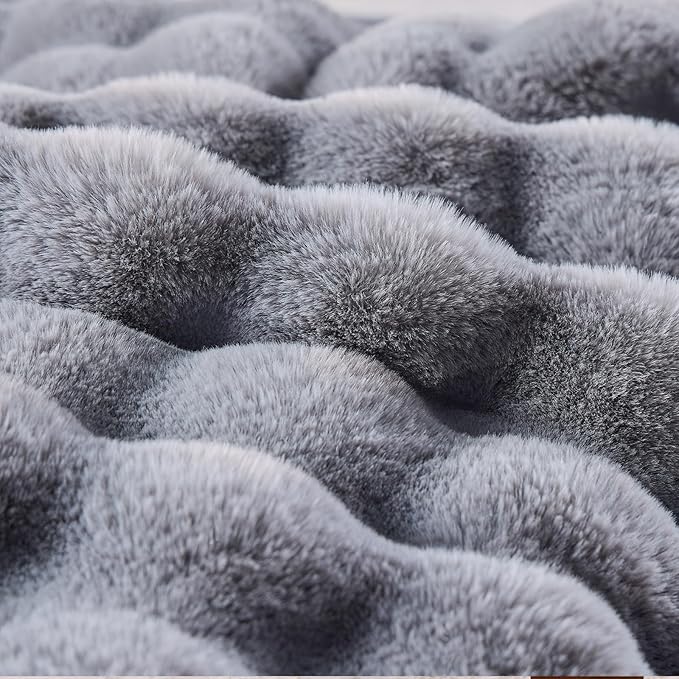 BENVWE Fluffy Faux Fur Throw Blanket for Couch, Soft Plush Thick Cozy Fuzzy Luxury Minky Bubble Blanket for Home Living Room Decor Gift for Women, Light Grey, 63" x 80", 1100GSM