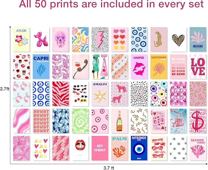 Y2K BOO Preppy Wall Collage Kit - 50 Trendy Preppy Aesthetic Photos for Dreamy Spaces, Perfect Preppy Room Decor, Teens' Preppy Photo Collage Kit 4x6, Stylish Dorm Wall Art