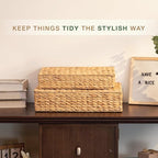Set of 2 Wicker Baskets with Lid for Organizing - Decorative Storage Boxes With Lids for Home Decor, Shelves - Organic Modern Home Decor - Remote Box - Coffee Table Basket