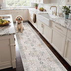 GENIMO 3x12 Runner Rugs for Hallway, Machine Washable Non Slip Vintage Rugs, Low Pile Soft Chenille Print Rug for enrtyway, Corridor, Home Office,Light Taupe Brown