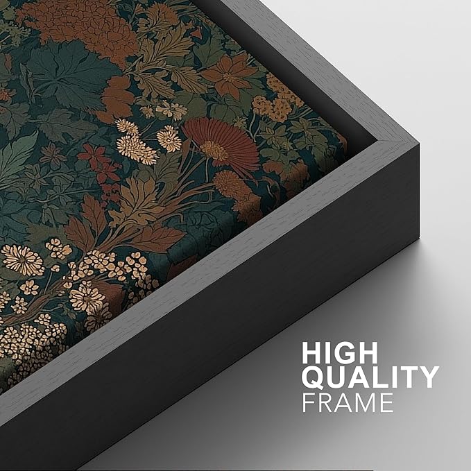 SIGNFORD Framed Canvas Print Wall Art Set Vintage Botanical Floral Dark Green and Rust Toned Illustration Modern Art Decorative Nordic Nature for Living Room, Bedroom, Office - 24"x36"x2 Black