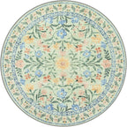 Wonnitar Washable Round Area Rug, 5ft Green Floral Round Rug Boho Soft Circle Carpet, Non Slip Low Pile Circle Accent Carpets for Kitchen Living Room Entryway Bedroom