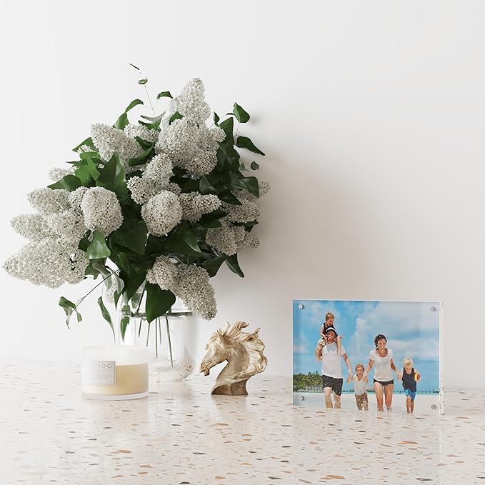 4x6 Acrylic Picture Frame 3 Pack, 20mm Thick Magnetic Double Sided Display 20% Thicker- Frameless Clear Transparent Photo Frame for Desktop/Tabletop, Self Standing with Microfiber Cloth
