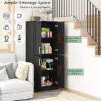 Tall Storage Cabinet with Doors & Shelf for Bathroom, Living Room, Entryway - Black