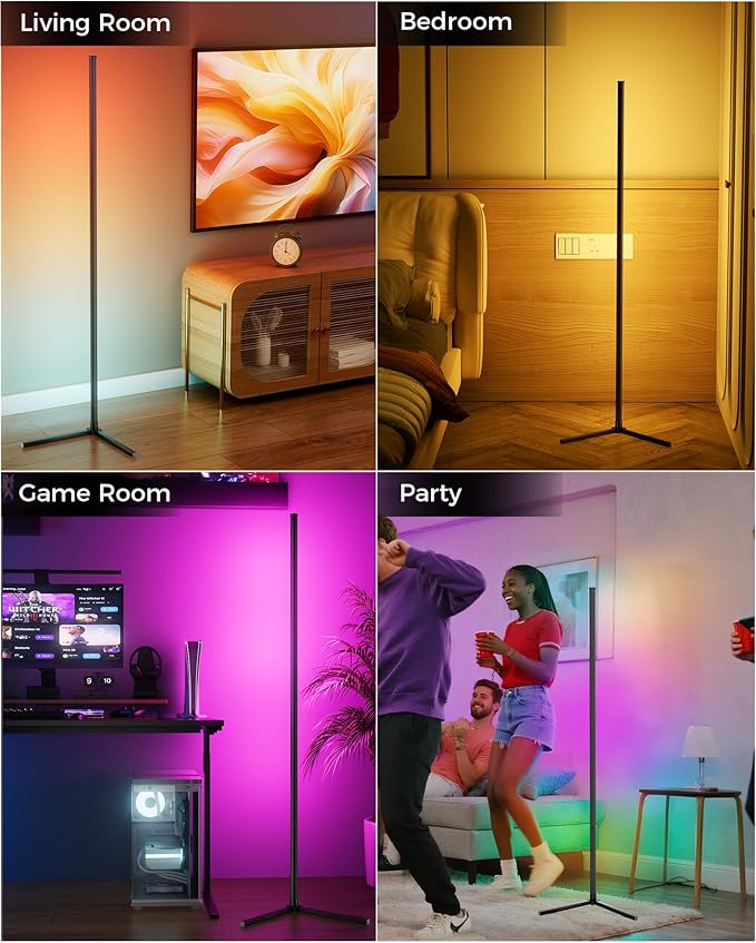 LED Corner Lamp, 65" RGB Corner Floor Lamp with 16 Million DIY Colors, 216 Dynamic Light Effects and Music Sync - App and Remote Control LED Lamp for Bedroom, Living Room, Gaming Room