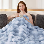 Touchat Luxury 1000GSM Faux Rabbit Fur Throw Blanket, Super Heavy Warm Cozy Grey Blankets for Couch Bed Sofa, Ruched Plush Fuzzy Elegant Soft Reversible Mink Blanket for Living Room Bedroom