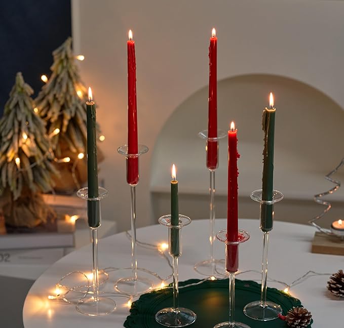 Candle Holder, Glass Taper Candle Tall Candlestick Holder, 3 Different Heights, for Table Centerpiece, Wedding, Party, Clear, 6pcs