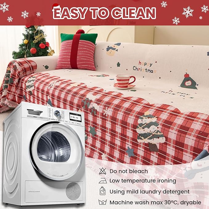 Chenille Armchair Sofa Slipcover Washable Furniture Protector Recliner Couch Cover 1-Piece Cushion Stain Resistant Chair Cover Soft Breathable Couch Cover Blanket, Red Plaid 71"x 71"