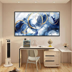 AJAZIKO Large Framed Canvas Wall Art Blue Abstract Wall Art Pictures for Living Room Bedroom Kitchen Office Decor 29x58 In Navy Gold Modern Paintings