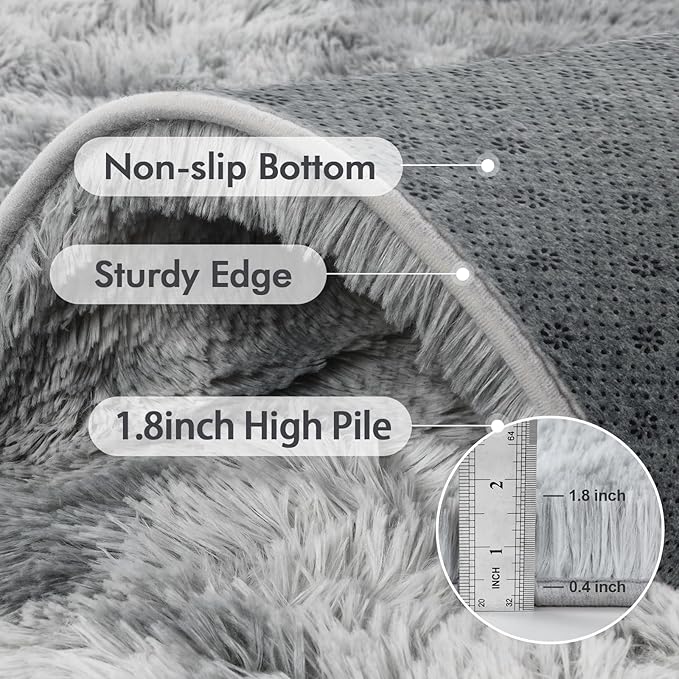 6x9 Ft Large Shag Rugs for Living Room Decor, Tie-Dyed Ultra Soft Fluffy Furry Area Rugs for Bedroom Indoor Floor, Aesthetic Carpet for Kids Home (Grey)