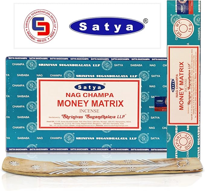 Satya Money Matrix Incense Sticks 180 gm (15GM X 12 Pack) from Satya Mumbai and Raajsee Incense Sticks Holder Bundle, Free from Chemicals,Natural Insenses