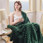 NEWCOSPLAY Super Soft Twin Blanket Dark Green Premium Silky Flannel Fleece 3D Ribbed Jacquard Lightweight Bed Blanket All Season Use (Dark Green Ribbed, Twin(60"x80"))