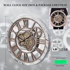 HOIBAI Large Wall Clock, 20 Inch Wall Clocks for Living Room Decor Farmhouse Vintage Rustic Kitchen Wall Decor Vintage Roman Big Oversized Wall Clock for Home Bedroom House Office, Moving Gears Clock
