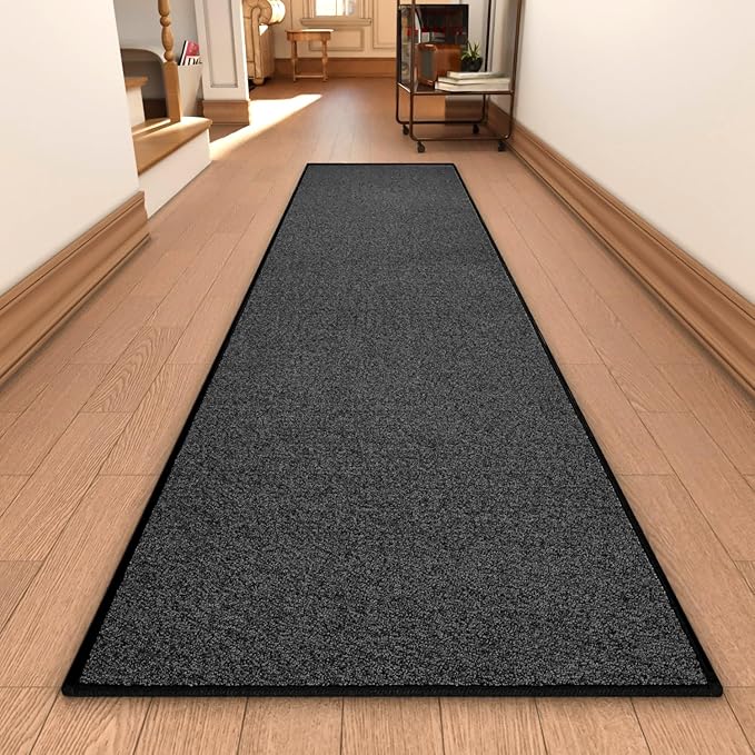 Runner Rug with Non Slip Rubber Backing, Washable Soft Floor Carpet for Kitchen, Hallway, Entryway Indoor, Bedroom, Laundry, Low Pile Area Rugs, Solid color with Pointillism style, 2*10 ft BLACK
