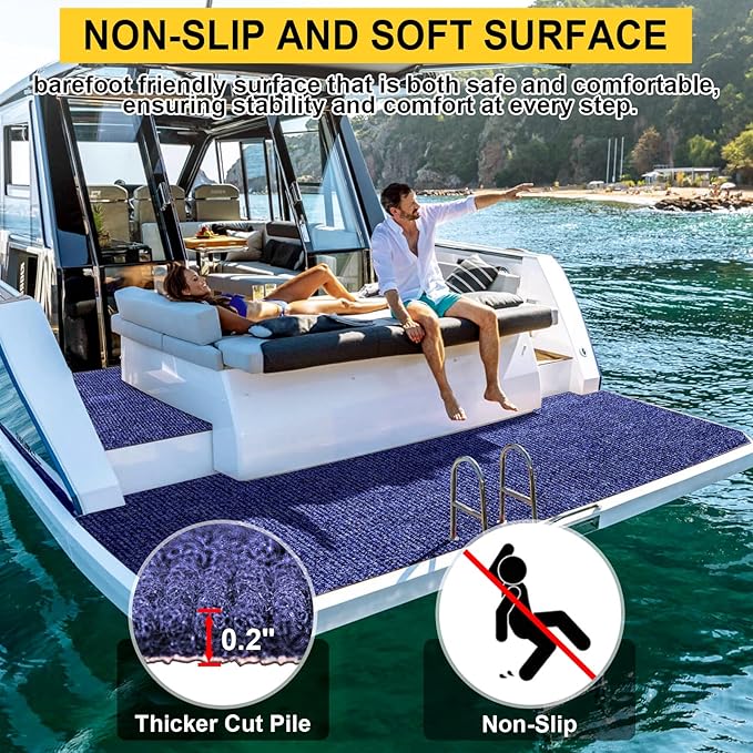 Marine Carpet,6 FT x 18 FT Deep Blue Indoor Outdoor Carpet 0.2" Thick Boat Carpet with Water-Proof TPE Backing, Non-Slide Outdoor Marine Carpet Roll for Home, Patio, Porch, Deck