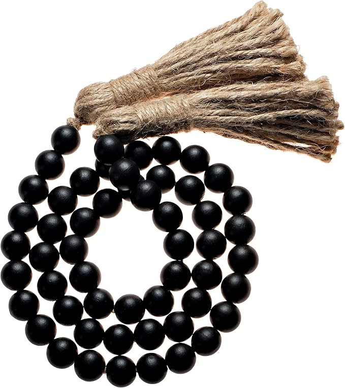 Boho Wood Decorative Beads & Tassel Garland Black