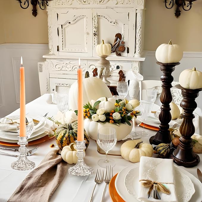 Glass Candlestick Holder,Striped Taper Candle Holders,Set of 6 Candle Stand for Table Centerpieces, Home Decor,Weddings,Festival and Parties (Clear Stripe Pattern)