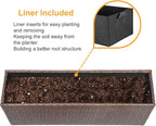 SUNNYPARK Set of 2 Large Rectangular Planter with Removable Liner, All-Weather PE Rattan Modern Planters Indoor Outdoor Flower Plant Pots Garden Box Patio Yard Front Porch Deck