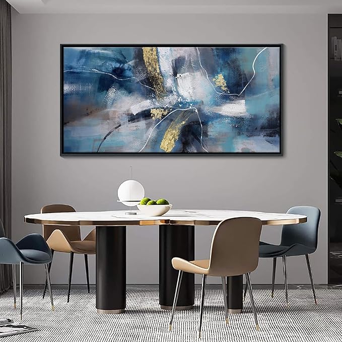 DUNHUANG ART Abstract Gold Oil Painting - Framed Wall Art for Living Room - Nordic Luxury Design Prints for Wall Decor - Ready to Hang - Perfect Home Decor & Gift 30"x60"