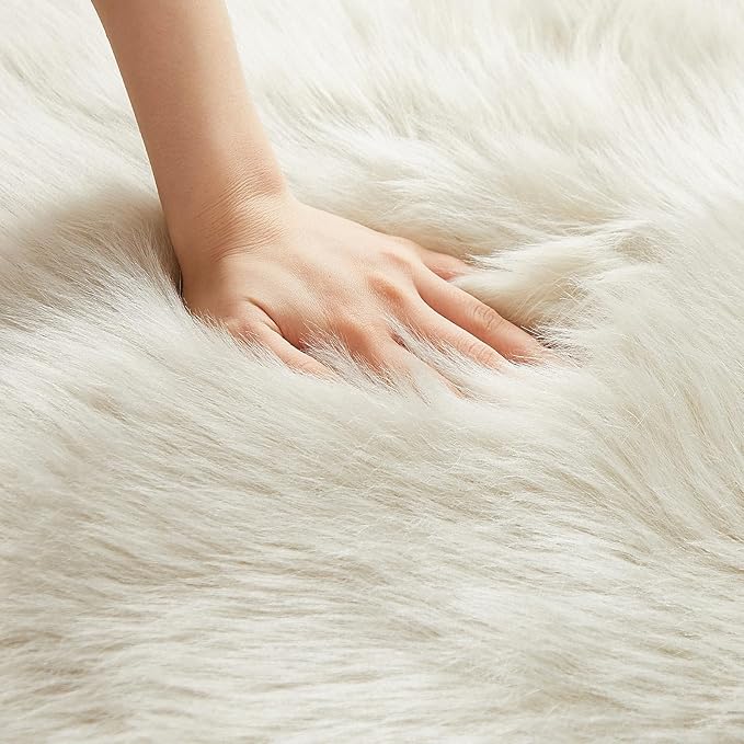 AMTOVO Faux Fur Rug, Light Grey Ultra Soft Fluffy Shag Sheepskin Rug, 2 x 6 ft Runner Area Rugs for Bedroom Sofa Throw Cushion Room Decor, Rectangle