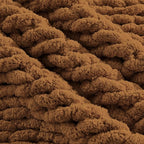 Carriediosa Chunky Knit Throw Blanket 50" X 60", 100% Hand Made Large Chenille Loop Yarn Soft Fluffy Throws for Couch Sofa Bed, Big Crochet Cozy Heavy Thick Cable Woven Blanket, Light Brown