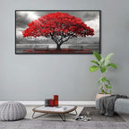 AJAZIKO Red Wall Art - Modern Framed Wall Art for Living Room - Red Tree Black and White Landscape Canvas Prints Posters & Prints for Home Office Bedroom Decorations - Large Wall Pictures 29×58IN