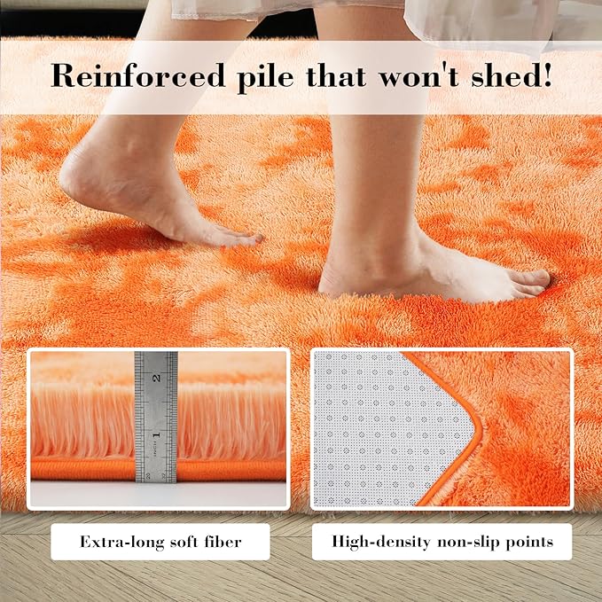 Mottling Orange Fluffy Rug Shaggy Area Rug, 5x8 Area Rugs for Girls Bedroom, Soft Cute Baby Play Mat, Indoor Floor Carpet for Teen, Nursery, Preppy Dorm, Plush Aesthetic Bedside Rug