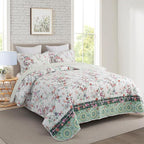 Travan 3-Piece Quilt Set Quilted Bedspread Lightweight Coverlet Set Garden Style Floral Printed Oversized Quilted Bedding Set with Shams for All Season, Exquisite, Queen Size