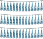 3P Light Blue Foil Fringe Metallic Tassel Streamers Banner Tassel Garland for Parade Floats, Bachelorette, Wedding, Birthday, Halloween, Christmas, Bridal/Baby Shower Party Decorations