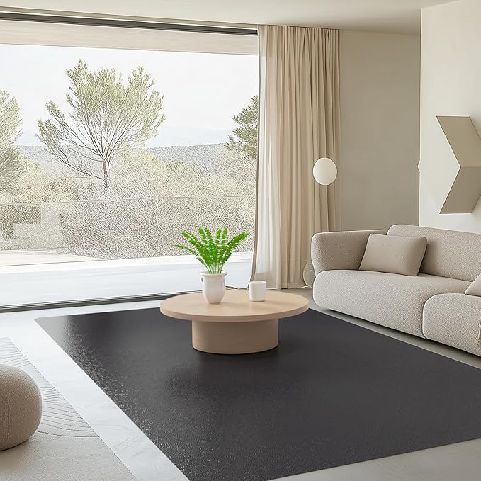 Floor Mat for Living Room, 5' X 7' Area Rug for Dining Room, Bedroom, Waterproof Vinyl Floor Mat for Outdoor Indoor, Slip Resistant Floor Protector Desk Chair Mat for Home Office, Black