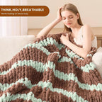 L'AGRATY Chunky Knit Blanket Throw: 60''x80'' Chenille Chunky Knitted Throw Blankets for Twin Bed Couch - Handmade Thick Cable Knit Blanket - Large Crochet Rope Blankets for Home Decor