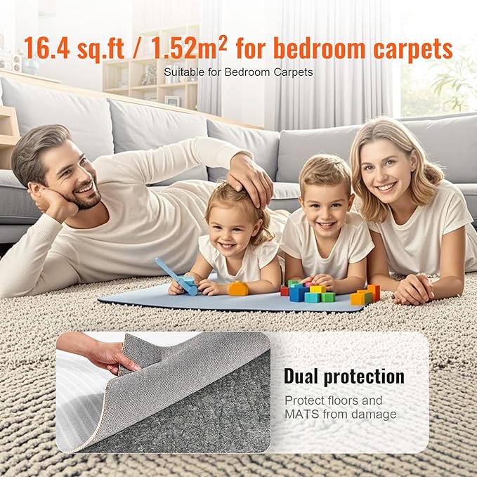 VEVOR - Slip-Resistant Rug Pad - Protective Cushioning Carpet Pad - 5' x 8' - 1/4" Thick - Dual Surface - Polyester Felt + Latex - Gray - 3-4㎡ Area Carpet Padding Rug Cushion Safe for All Floors