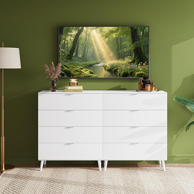 WLIVE 4 Drawer Dresser for Bedroom, White Tall Dresser, Modern Wood Dressers with Sturdy Metal Handle, Small Chest of Drawers for Living Room, Hallway