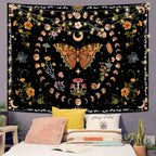 Aipon Orange Butterfly Moon Flower Tapestry Botanical Floral Plant Boho Tapestry for Bedroom Aesthetic Vintage Tapestries Wall Hanging for Living Room Dorm (44.00'' × 60.00'', Orange)