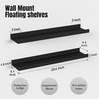 Long Floating Shelves, 2 Set Modern Black Wall Shelf for Bedroom, Nursery Book Shelf with Lip, Picture Ledge Shelf for Living Room Bathroom Kitchen - Black,23.6 In