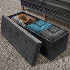 Sorbus Storage Ottoman Bench – for Living Room, Hallway, End of Bed, Bedroom Bench 43 in Large Folding Chest Seat Trunk w/Cover – Blankets, Coffee Table, Foot Rest– Tufted Velvet Linen Fabric (Black)