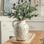 Enra Vintage vase,Ceramic Chinoiserie Floral Vase,Green and Beige Decorative Flower vase,Large Rustic Vases for Home Decors, Living Room, Bookshelf, Office，9.7 inch