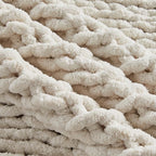 Carriediosa Chunky Knit Throw Blanket 60" X 80" Twin, 100% Hand Made Large Chenille Loop Yarn Soft Fluffy Throws for Couch Sofa Bed, Big Crochet Cozy Heavy Thick Cable Woven Blankets, Cream White