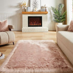 AMTOVO Faux Fur Sheepskin Rug for Living Room, 4 x 6 ft Pink Fluffy Area Rug for Bedroom, Playroom, Luxury Room Decor, Rectangle