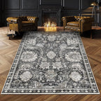 RUGSURE Washable Area Rugs - Perfect for Living Room, Bedroom, Kids Room, Nursery - Stain & Water Resistant Non-Slip, Pet & Child Friendly, Vintage Tribal Area Rugs (Grey, 9' x 12')