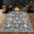 RUGSURE Washable Area Rugs - Perfect for Living Room, Bedroom, Kids Room, Nursery - Stain & Water Resistant Non-Slip, Pet & Child Friendly, Vintage Tribal Area Rugs (Grey, 4' x 6')